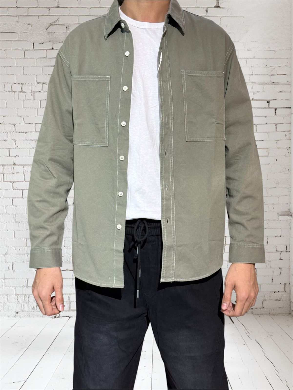 HG2106 Oversize Button Shirt Olive green