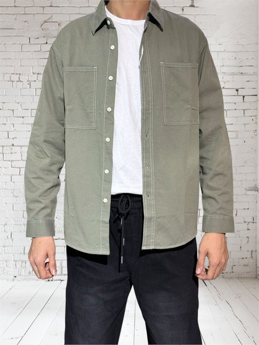 HG2106 Oversize Button Shirt Olive green