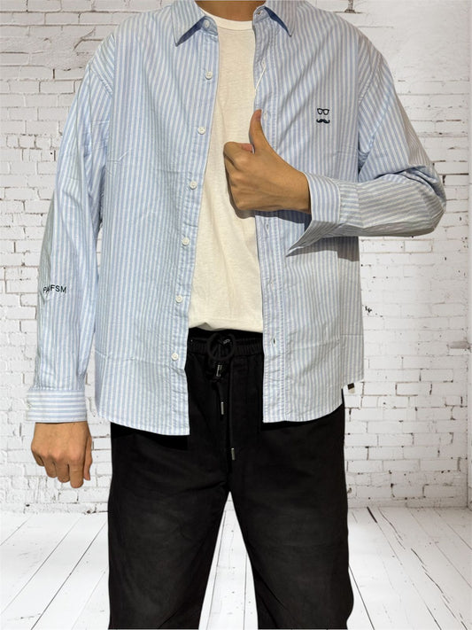 HG2433 Oversize Button Shirt Stripe Blue